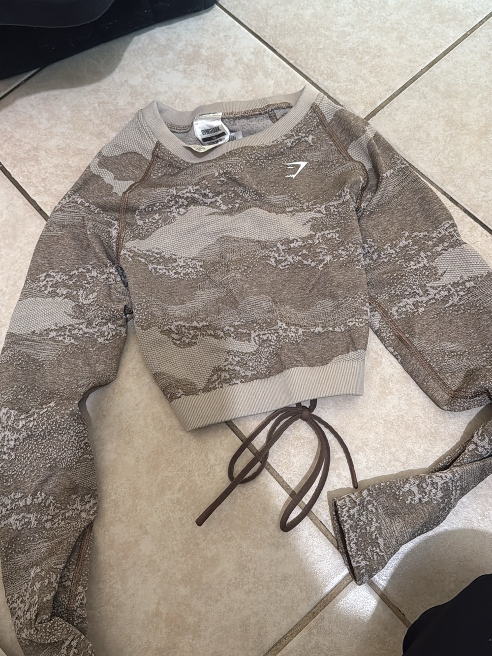Gymshark Brown Camo Cropped Drawstring Sweatshirt